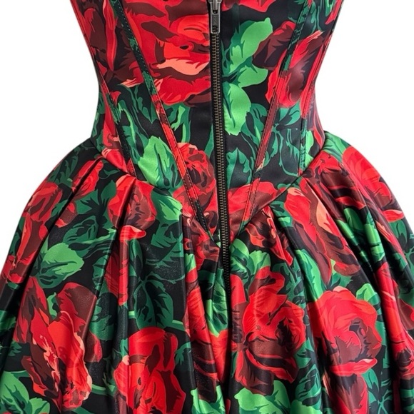 SHERRI HILL Red Floral Dress Mini Strapless Prom Pageant Size 0 Roses Full XS - Picture 8 of 12